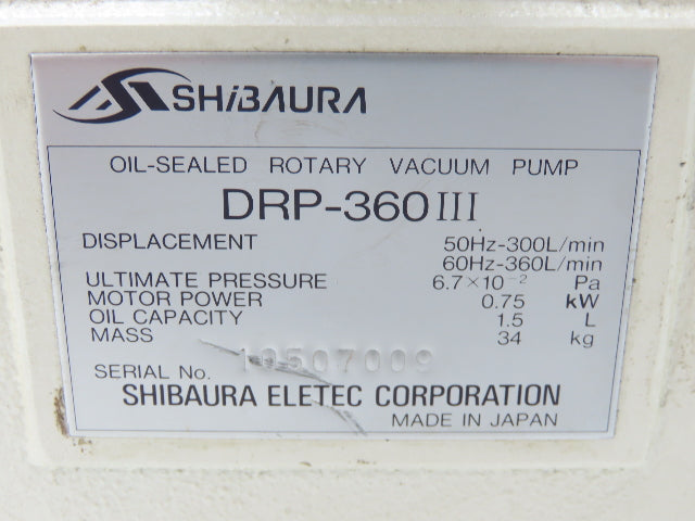 Tokuda Shibaura DRP-360III Rotary Vane Vacuum Pump 360L/Min 1Hp 220V 3PH