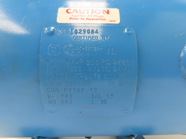 Manchester 304936 Pneumatic Air Receiver Tank 200PSI 10 Gallon Mfg 2008