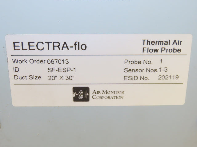 Air Monitor Electra-Flo SF-ESP-1 Thermal Airflow Probe Sensor 20"x 30" Duct Size