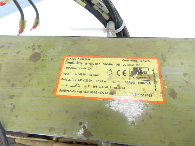 Block Power Transformer 4kVA 3Ph HV 480 LV 400/230 Class 155 60Hz