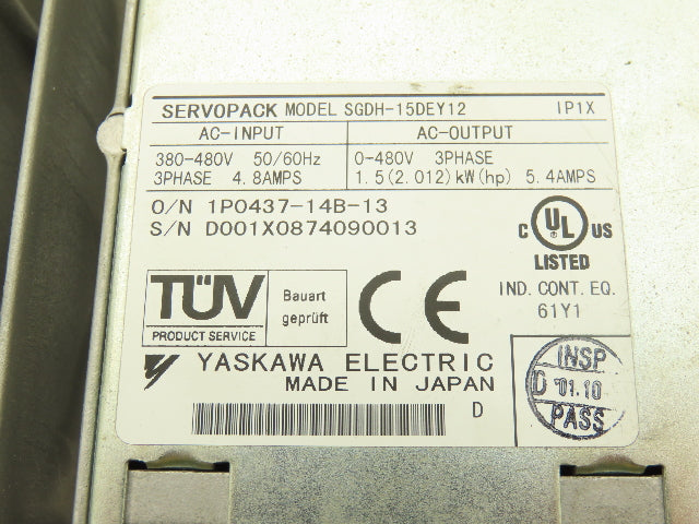 Yaskawa SGDH-15DEY12 ServoPack Servo Drive 3Ph 480V In 2Hp 480V 5.4A 3Ph Out