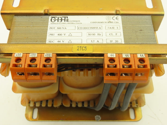 GBT Electronics NA Power Transformer 500VA 3Ph HV 400 LV 44 Class F IP20