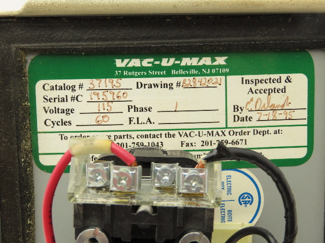 Vac-U-Max 37195 Pneumatic Conveying Solenoid Relay Control Module 115V