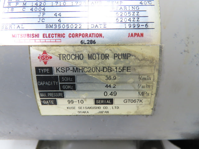 Kuse KSP-MHC20N-DB-15FE Trocho 1" Hydraulic Pump 44.2 l/Min 1.5kw 230V 3PH Motor
