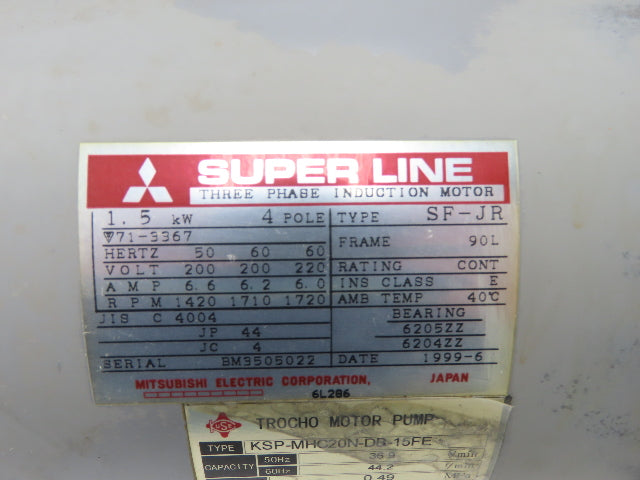 Kuse KSP-MHC20N-DB-15FE Trocho 1" Hydraulic Pump 44.2 l/Min 1.5kw 230V 3PH Motor