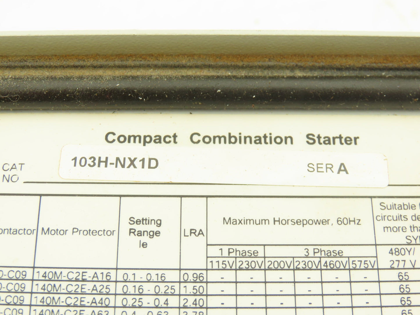 Allen Bradley 103H-NX1D Combination Motor Starter Control Panel 208V/120V