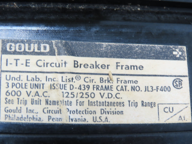 Gould BDJK4400 ITE BD Busway Bus Plug Disconnect 400A Breaker 600V 3P