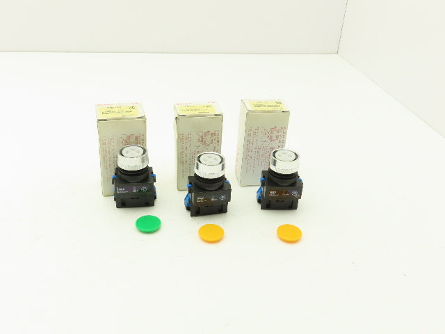 Idec ABW110-G ABW110-Y Pushbutton Switch Green Yellow 22mm 600V 10A Lot of 3