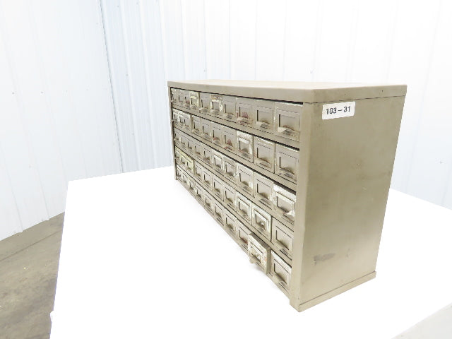 Vintage Industrial Storage Cabinet 50 Drawer Unit Finger Pull Metal 36x9x18"