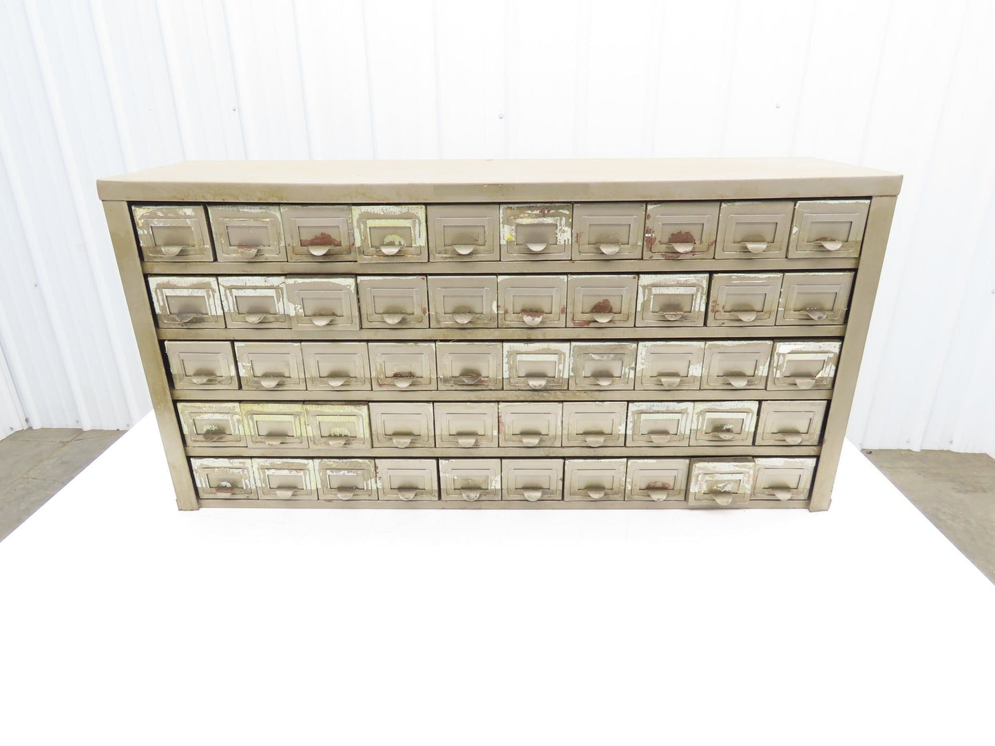 Vintage Industrial Storage Cabinet 50 Drawer Unit Finger Pull Metal 36x9x18"