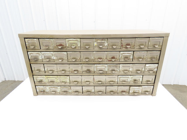 Vintage Industrial Storage Cabinet 50 Drawer Unit Finger Pull Metal 36x9x18"