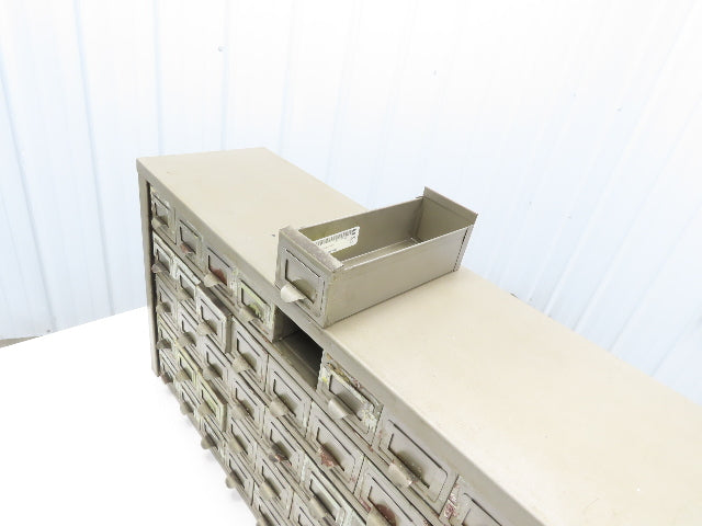 Vintage Industrial Storage Cabinet 50 Drawer Unit Finger Pull Metal 36x9x18"