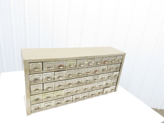 Vintage Industrial Storage Cabinet 50 Drawer Unit Finger Pull Metal 36x9x18"
