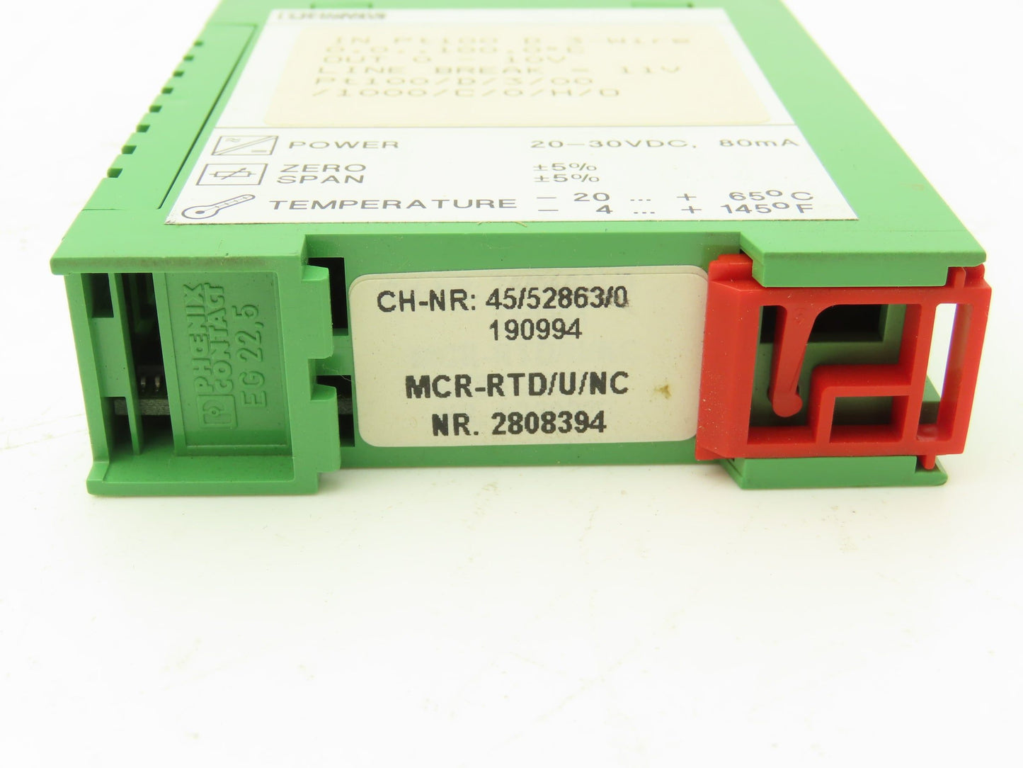 Phoenix Contact 2808394 MCR-RTD/U/NC RTD-Converter PT100 3-Wire In 0-10V Out