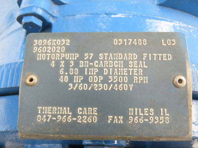 Scot Model 57 Cast Iron Centrifugal Pump 4x3" Flanged 40Hp 230/460V 3PH 286JM