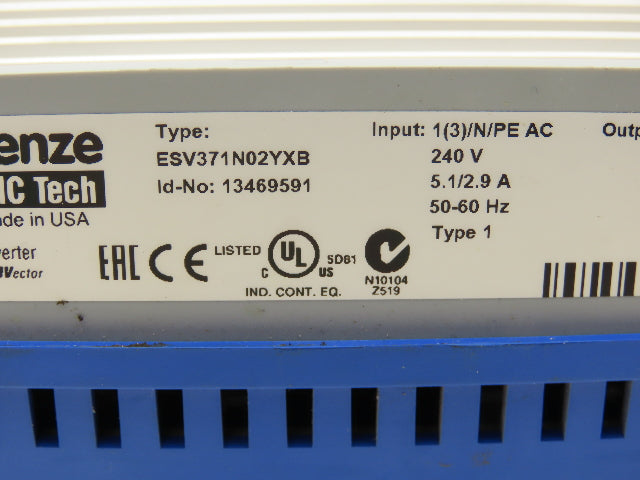 Lenze ESV371N02YXB SMVector AC Drive Variable Speed Inverter VFD .5Hp 230V 1Ph