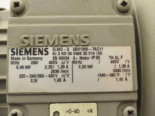 Siemens ELMO-G Regenerative Vacuum Blower 230/460V .5KW -150mbar 170mbar