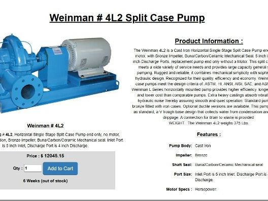 Crane Weinman 4L2-Y6 Split Case Centrifugal Pump 5x4" Flanged Horizontal