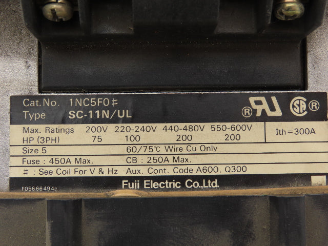 Fuji Electric 1NC5FO Motor Starter Contactor Size 5 200Hp 575V 3Ph Coil 240V