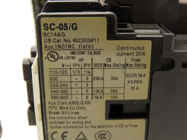 Fuji Electric SC-05/G | TR-0N/3 Motor Starter 5Hp 600V 3Ph Heater 2.6A Lot of 6