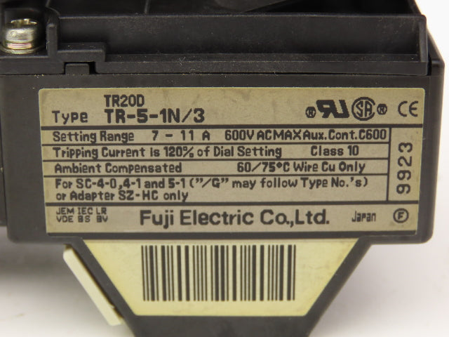 Fuji Electric SJ-1SG | TR-5-1N Motor Starter 7.5Hp 480V Heater 7-11A Lot of 5