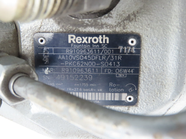 Rexroth AA10VSO45DFLR/31R-PKC62N00-SO413 Hydraulic Piston Pump