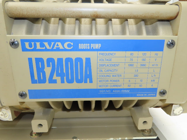Ulvac LB2400A Roots Blower Vacuum Laser Booster Pump 3980m³/h 10kw 75/150V
