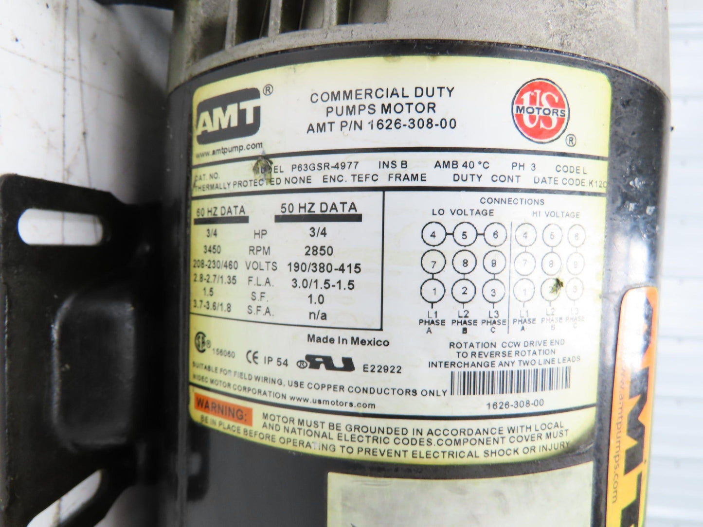 AMT 285P-95 Cast Iron Centrifugal Pump 1.25" NPT 65gpm 3/4Hp 230/460V 3PH