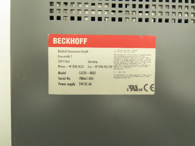 Beckhoff C6220-0000 Chassis Backplane HD CDROM PCI IDE