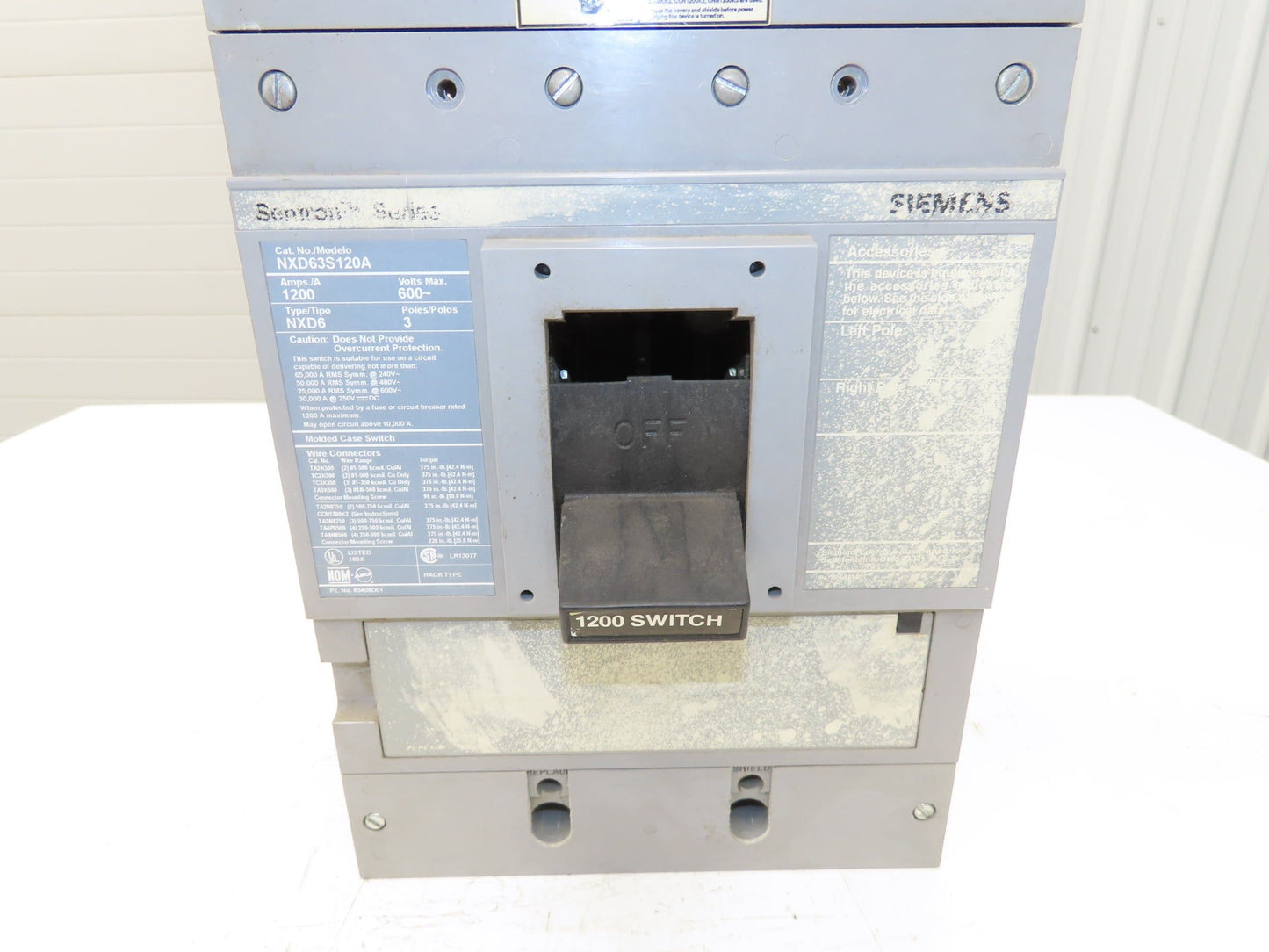 Siemens NXD63S120A Sentron Circuit Breaker 1200A 600V 3 Pole Magnetic Adj
