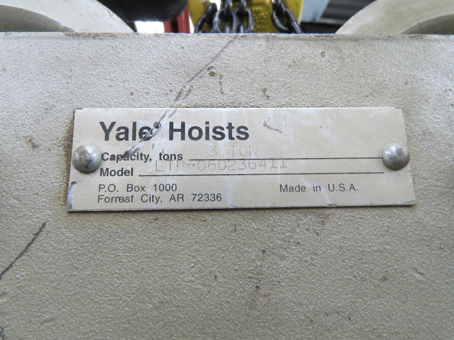 Yale LTP 3 Ton Manual Chain Fall Hoist Trolley 4-7" Beam 14' Lift Travel