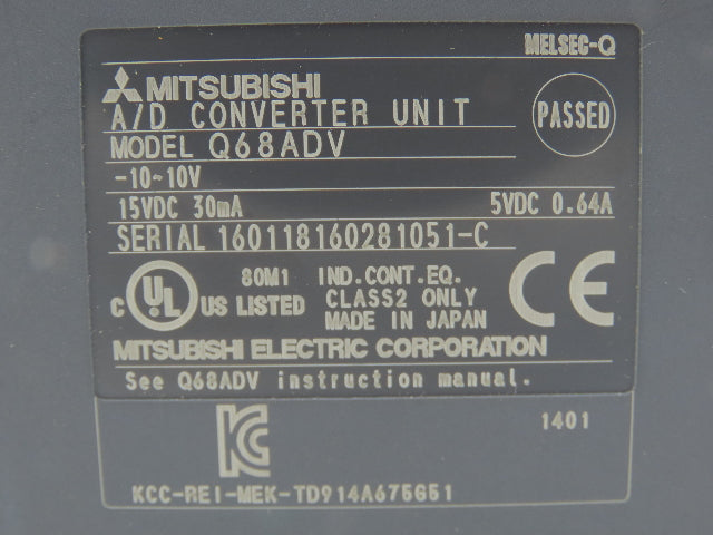 Mitsubishi Q68ADV Melsec-Q A/D Converter Unit -10~10V 15VDC 30mA 5VDC 0.64A
