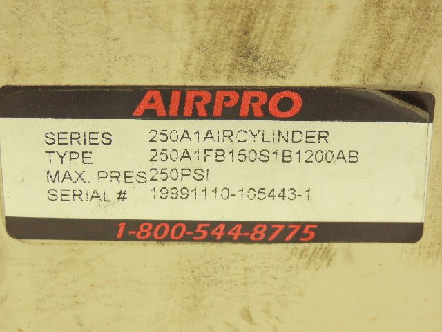 Airpro 250A1FB150S1B1200AB Pneumatic Air Cylinder 1.5" Bore 12" Stroke 250psi