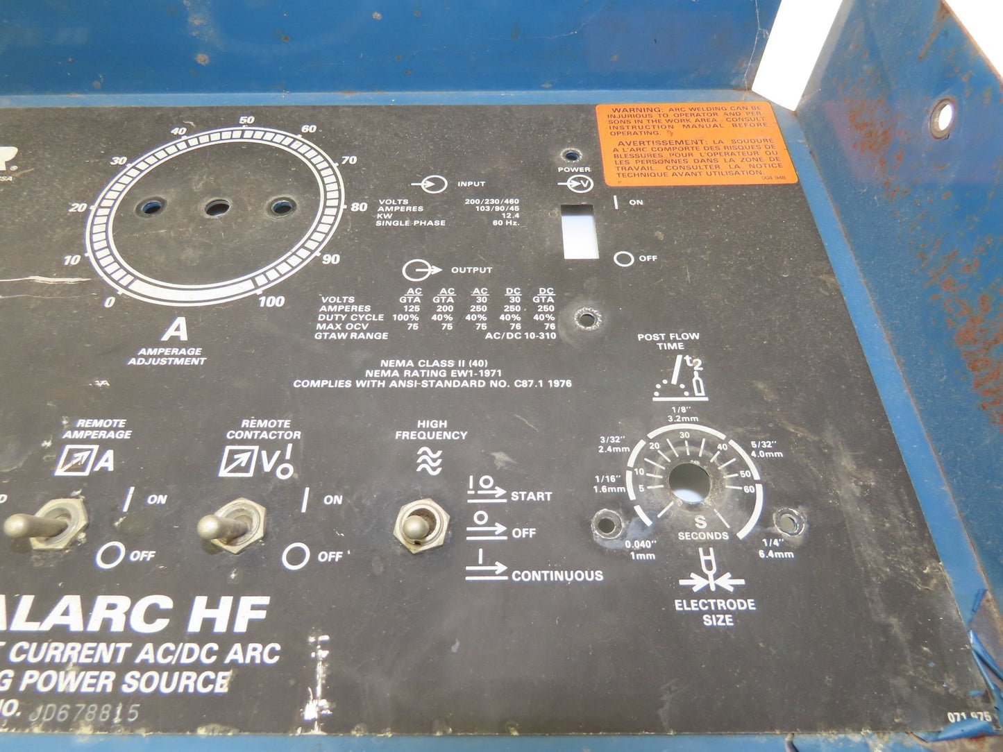 Miller Dialarc HF Front Panel Assembly Welding Parts