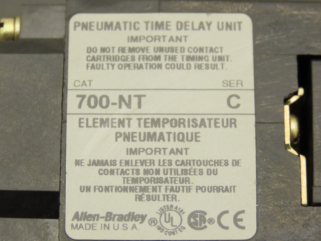 Allen Bradley 700-NT210X31 Pneumatic Time Delay Relay Complete Assembly Ser C