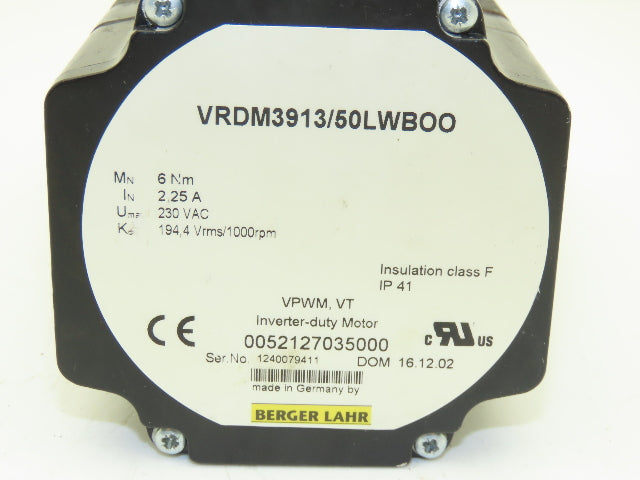 Berger Lahr 0052127035000 VRDM3913/50LWBOO Servo Stepper Motor 230V 6Nm