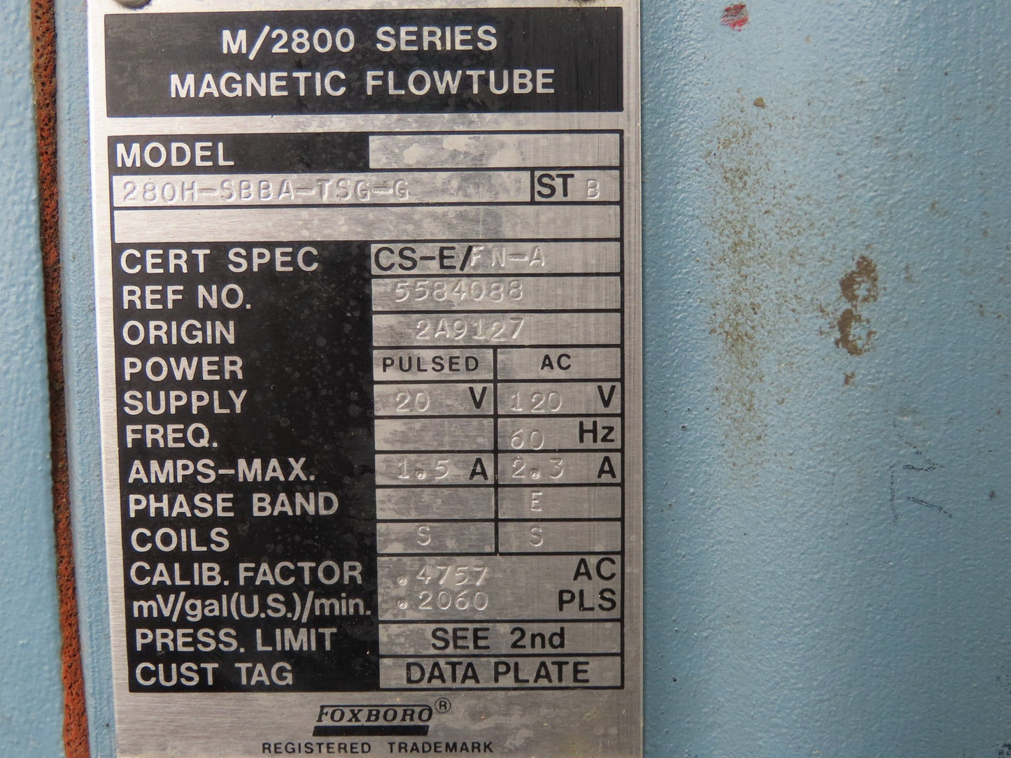 Foxboro 280H-SBBA-TSG-G Magnetic Flow Meter 1/2" Flow Tube 2800 Series 316 SST