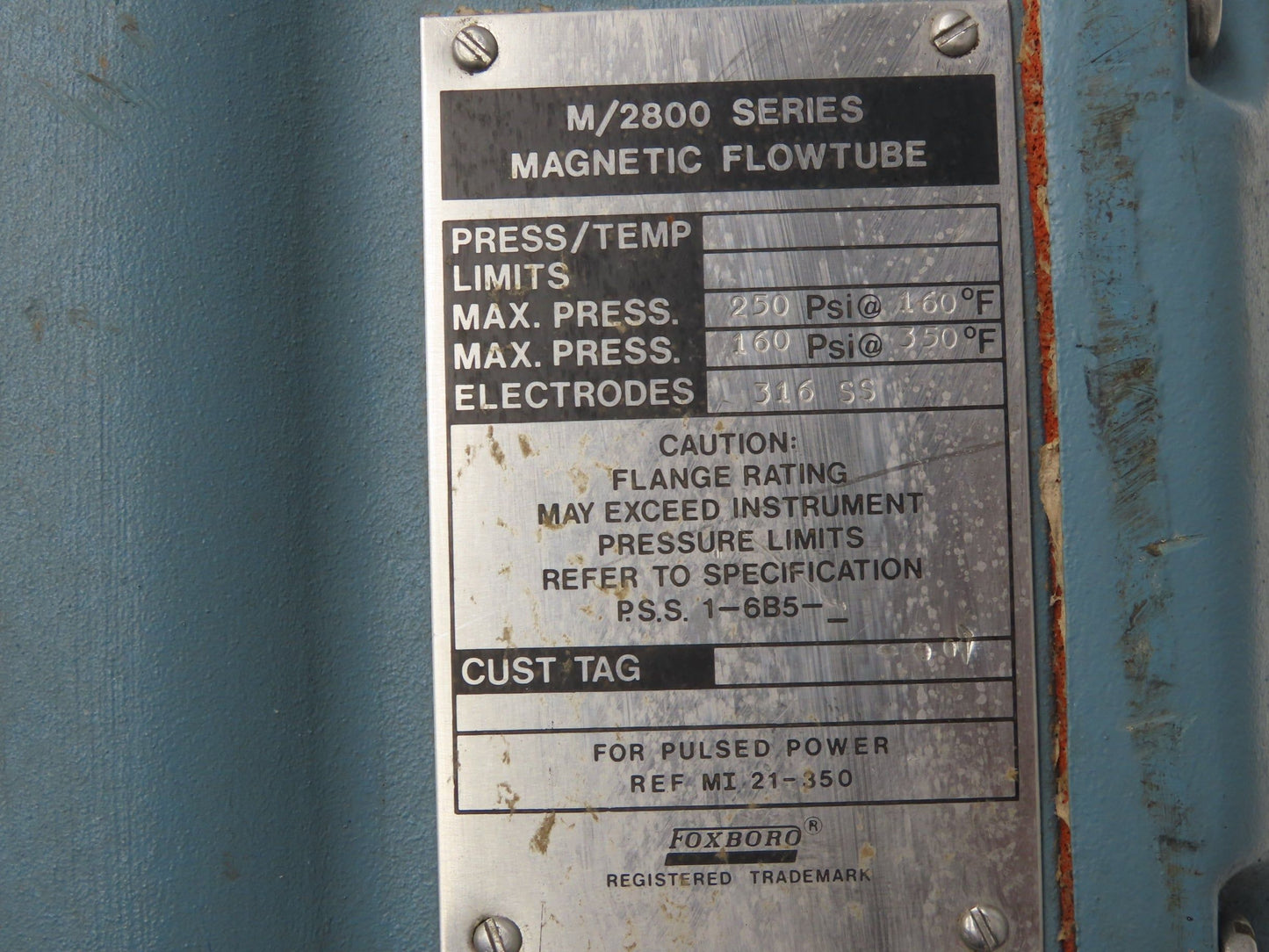 Foxboro 280H-SBBA-TSG-G Magnetic Flow Meter 1/2" Flow Tube 2800 Series 316 SST