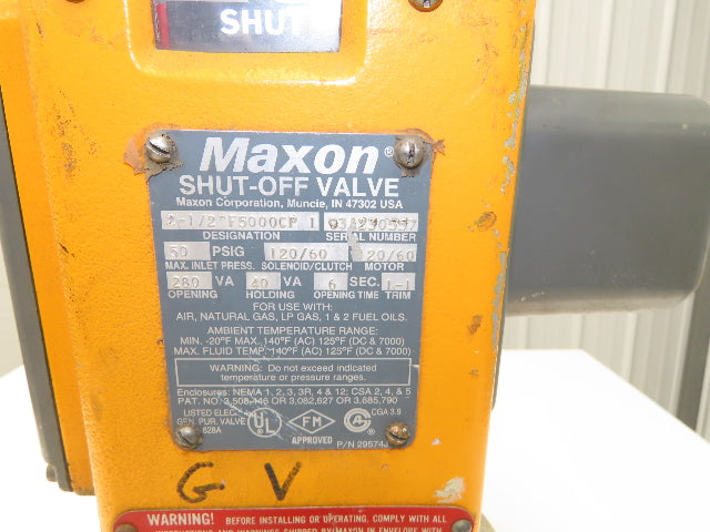 Maxon 2-1/2" F5000CP1 Gas Shut-Off Valve 2.5" Flanged 50psi 120V