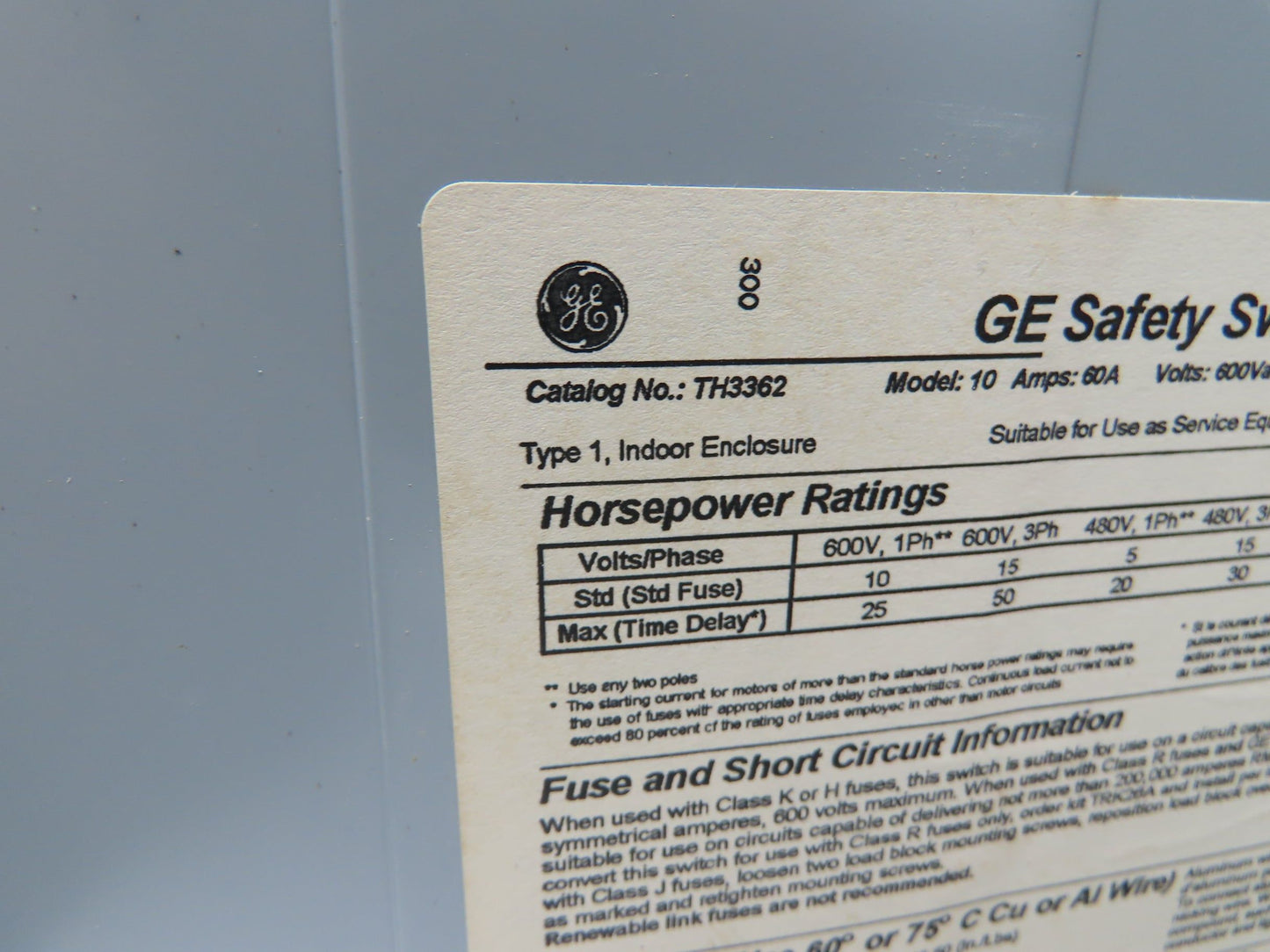 General Electric TH3362 GE Safety Disconnect Switch Fused 60A 600VAC Lot of 2