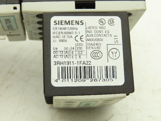 Siemens 3RU1116-0KB0 Motor Starter Contactor Relay 24V Coil 5Hp 600V Lot of 3