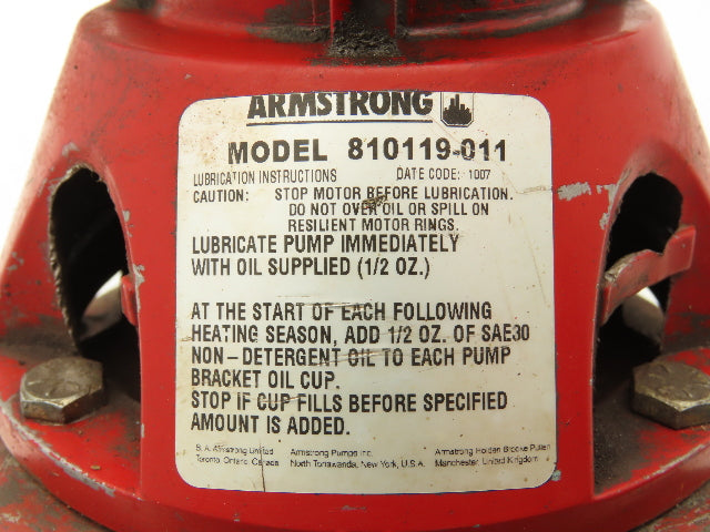 B&G Armstrong 810119-011 Circulator Water Pump 1-1/4"Flanged 115V AQB48S17D104BT