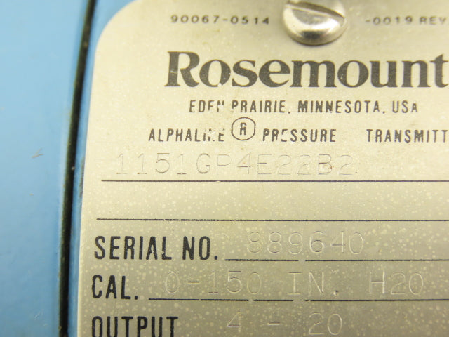 Rosemount 1151GP4E22B2 SMART Gauge Pressure Transmitter 0-150 in wc 45VDC