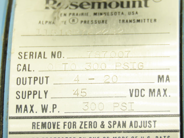 Rosemount 1151GP7E22B2 SMART Gauge Pressure Transmitter 0-300psig 45VDC