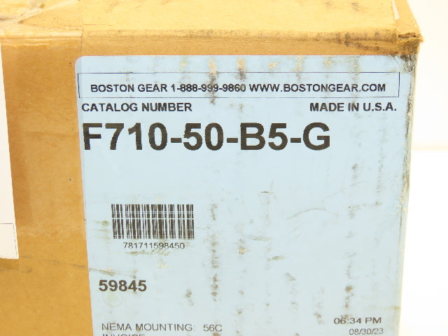 Boston Gear F710-50-B5-G Worm Gearbox 50:1 Reducer 0.15Hp 35rpm 56C LH Output