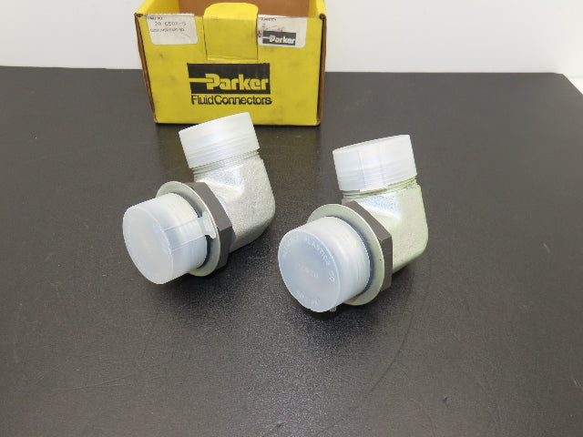 (2) Parker 20 C5OX-S 1-1/4"-20 Triplelok JIC 37° Straight THD 90° Elbow SAE-ORB