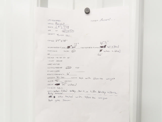 Knight LT3448 Pneumatic Lift Tilt Table Tote Tipper 4000lb 45° Degree 48x34" Top