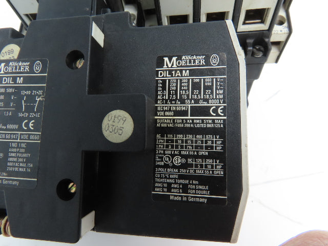 Moeller DIL1AM 3-Pole IEC Contactor 55A 220/240V Coil 25Hp 460V 3PH Lot of 4