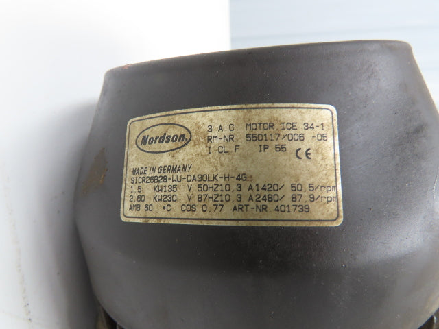 Nordson SICR26B28-WU-DA90LK-H-4G Inline Gearmotor 87.9rpm 2.6Kw 230V 3PH IEC 90L