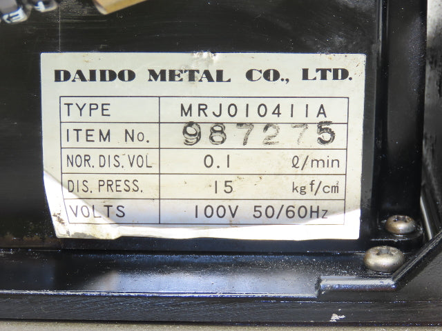 Daido Metal MRJ010411A Lubrication Oil Pump Oiler 4L Plastic Tank 0.1 L/Min 100V